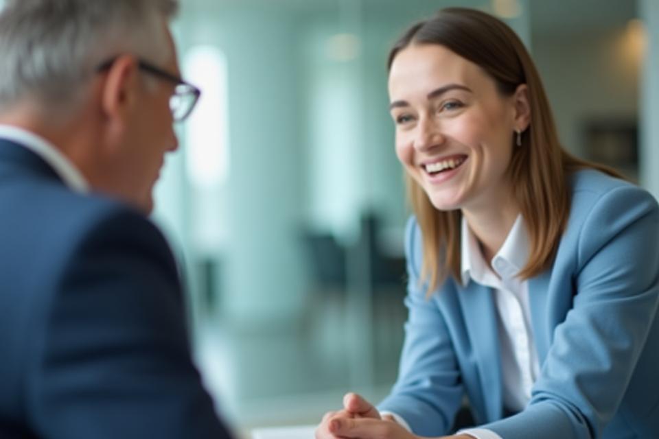 Two professionals engaged in a productive interview in a modern office setting
